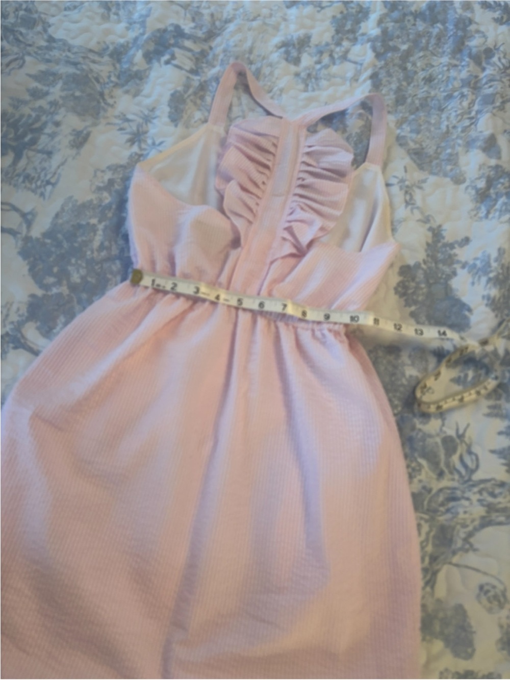 Lauren James sz Small Hampton Dress Pink Ruffle-Back Seersucker preppy feminine - Picture 8 of 14